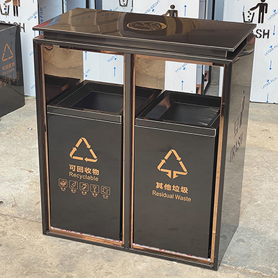 A5143分类垃圾桶商场垃圾桶 人仔桶 抽拉式滑轨垃圾桶 不锈钢垃圾桶黑金